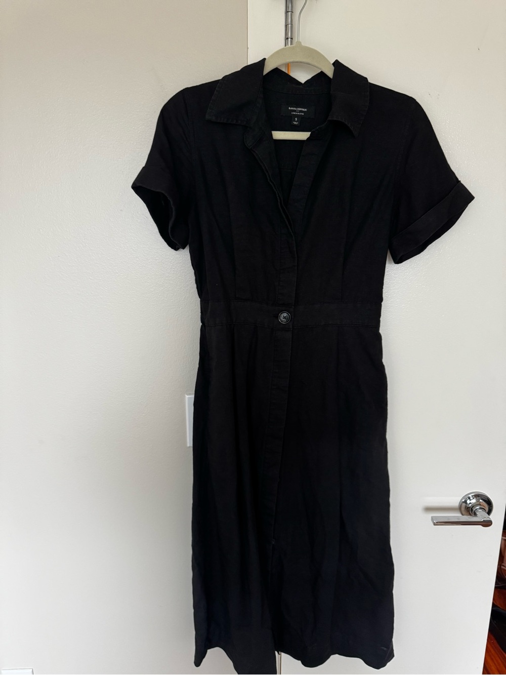 Banana Republic Black Short-Sleeve Shirt Dress